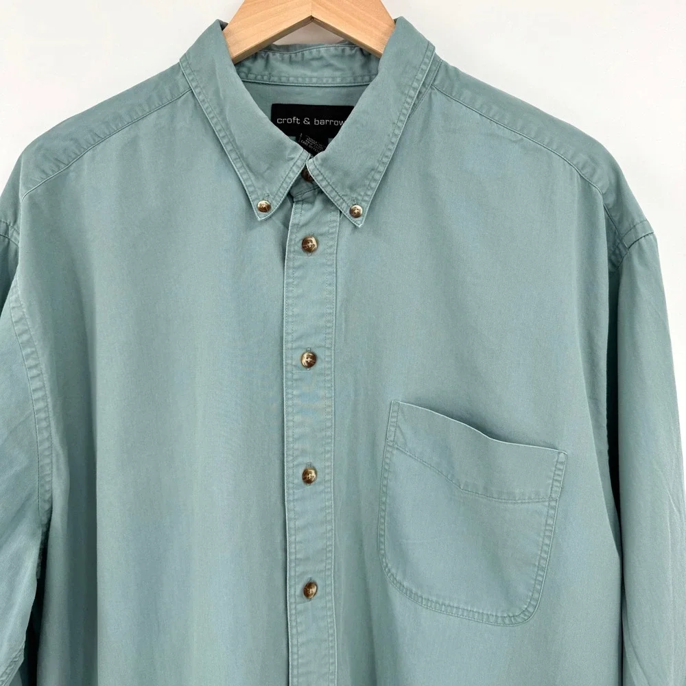 Croft & Barrow  Seafoam Green Cotton Button Down Shirt Long Sleeve Mens‎ XL